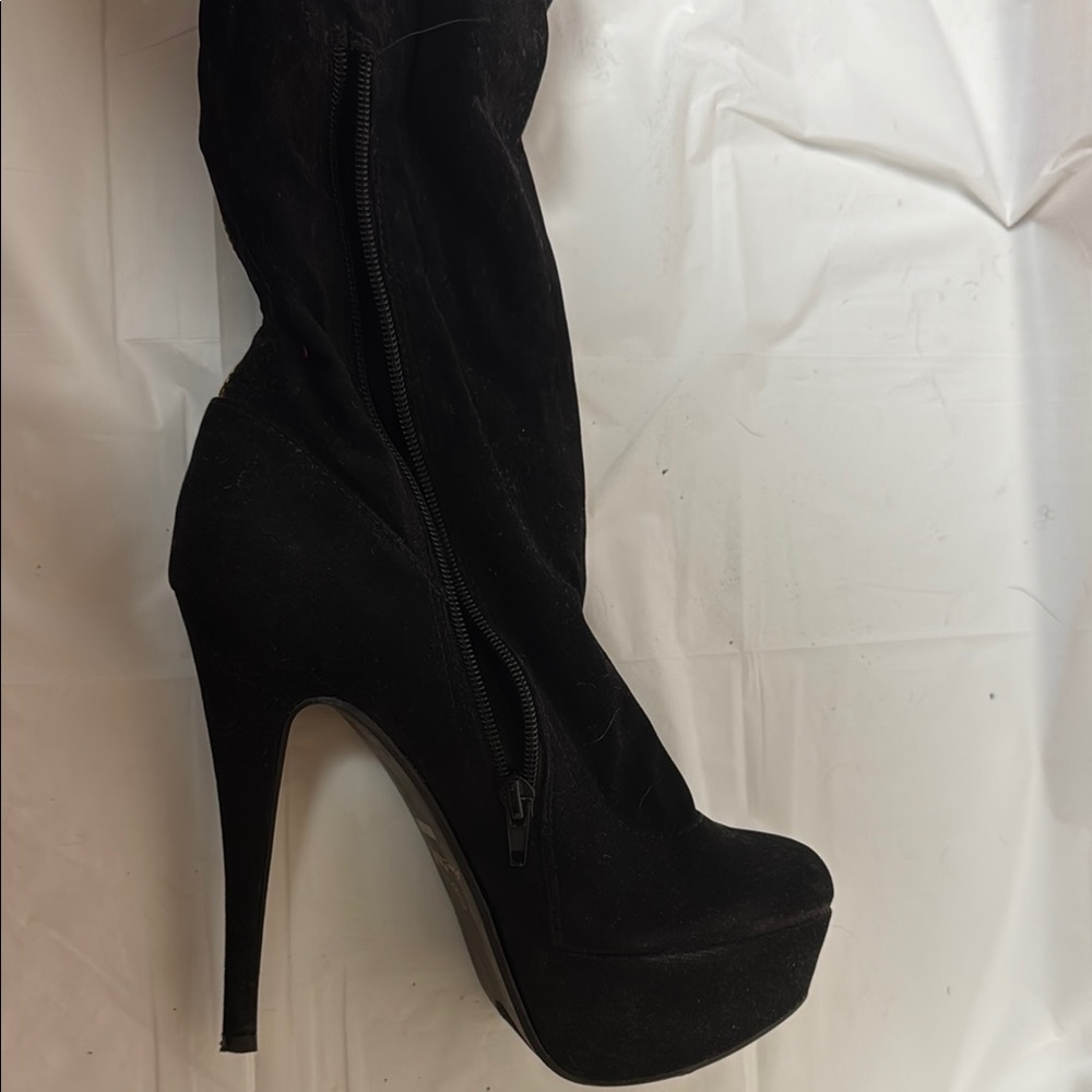 Black Suede Knee-High Boots